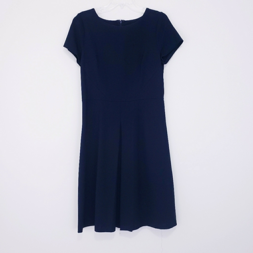 Talbots Black Ponte Knit A-Line Dress Size 6 Short Sleeve Pleated Dress